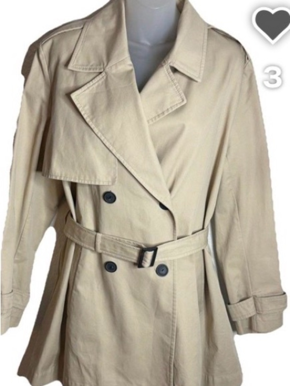 Elegant Retro Chic Torrid Beige Double-Breasted Trench Coat with Belt, Sz L/XL